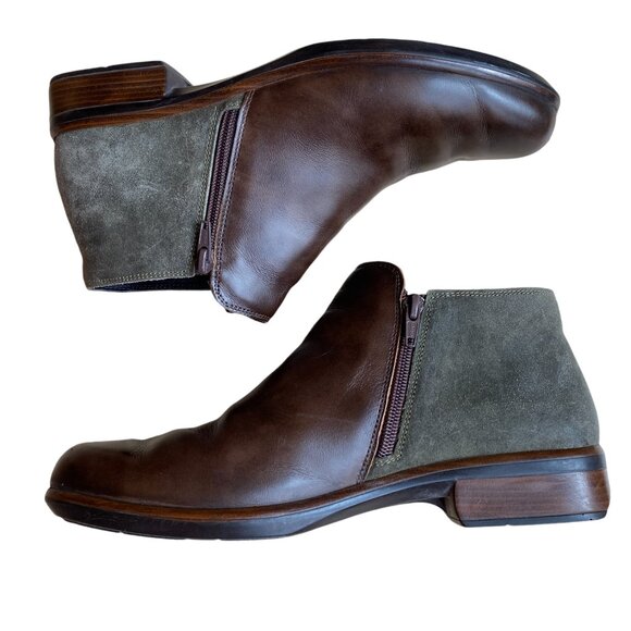 Naot Helm Leather Suede Ankle Boot Brown Olive Preppy Quiet Luxury-41/US 9.5